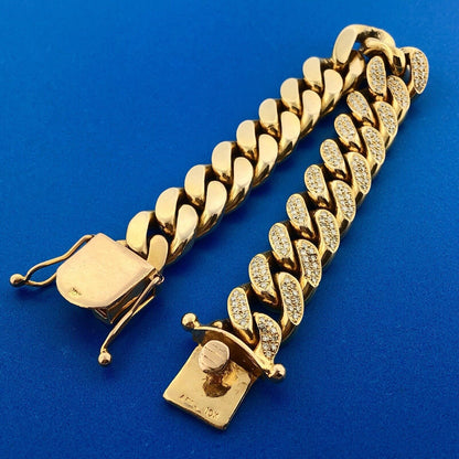 Solid 10K Yellow Gold Pave Diamond Encrusted Miami Cuban Link Statement Bracelet