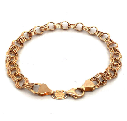 Gorgeous 14k Yellow Gold Triple Circle Link Lobster Claw Clasp 7.25" Bracelet