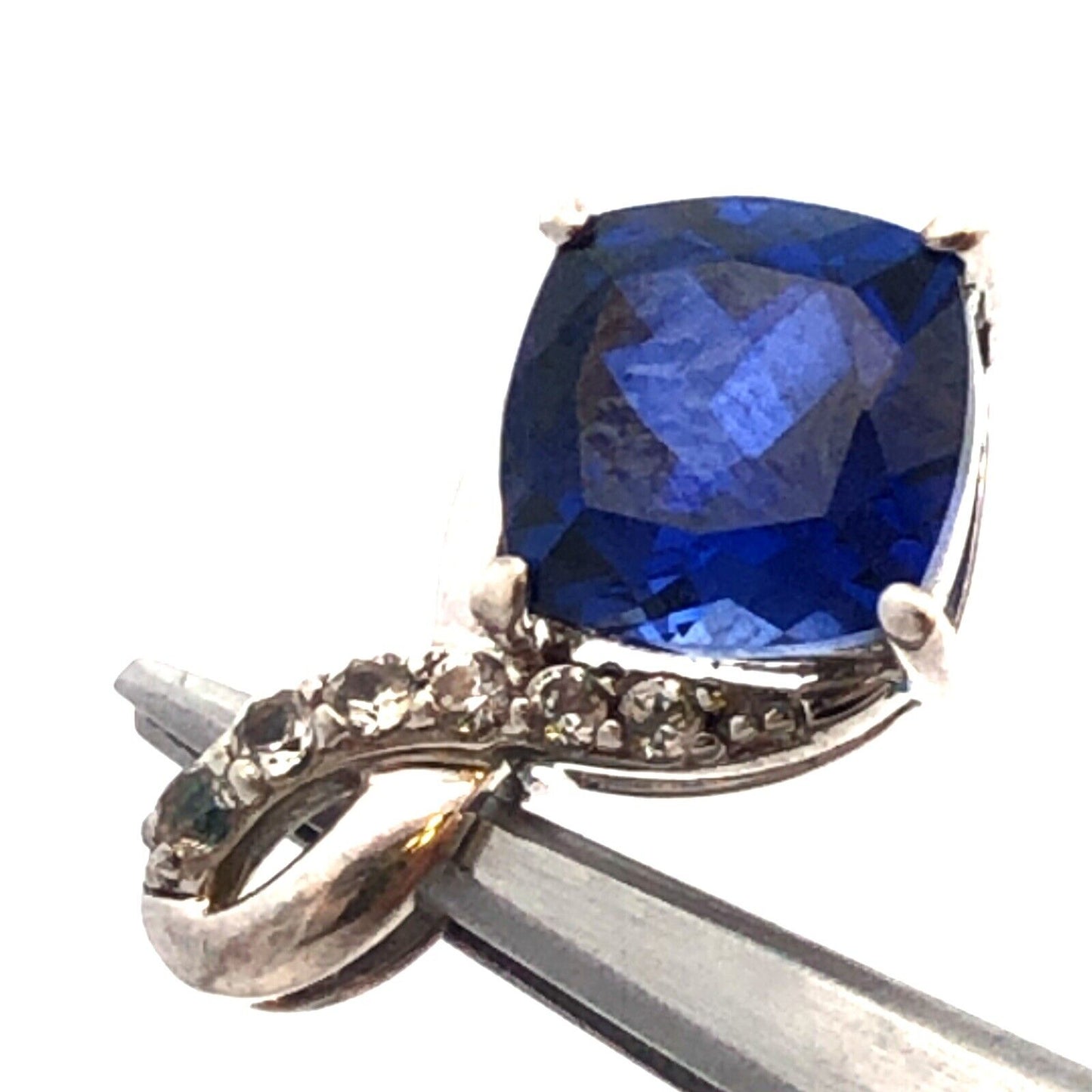 Designer SAI 925 Sterling Silver Blue Sapphire Diamond Accent Infinity Pendant