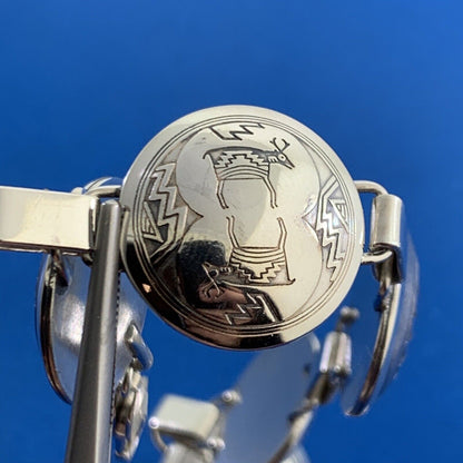 Vintage TSM 925 Sterling Silver Ethnic Animals Native Round Panel Bracelet