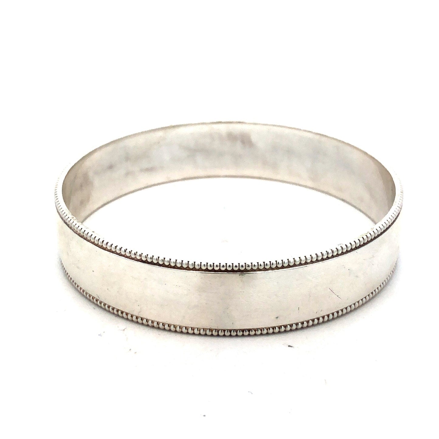 Tiffany & Co 925 Sterling Silver Ribbed Milgrain Polished Wide Bangle Bracelet