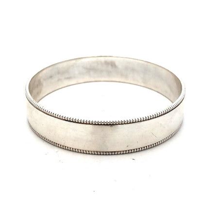 Tiffany & Co 925 Sterling Silver Ribbed Milgrain Polished Wide Bangle Bracelet