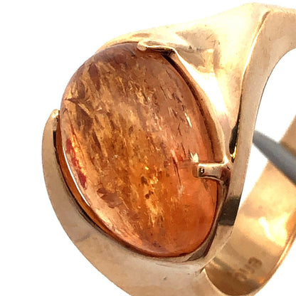 Vintage Designer 14K Yellow Gold Oval Cabochon Citrine Modernist Retro Ring