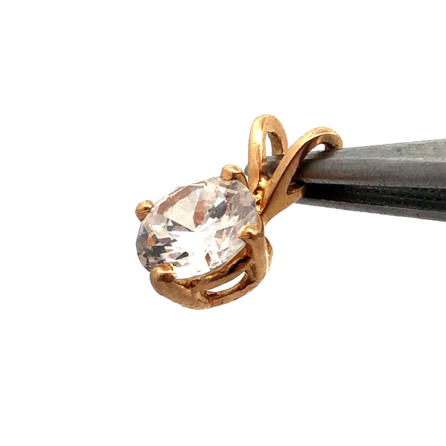 14K Yellow Gold Round Cubic Zirconia CZ Solitaire Charm Pendant