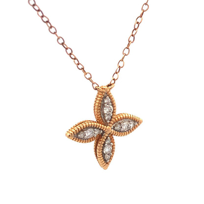 Designer 14K Yellow Gold Diamond Floral Pinwheel Necklace