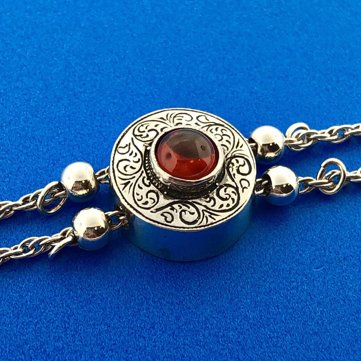 Designer Shavarsh K 925 Sterling Silver Garnet Gothic Scroll Slide Bracelet