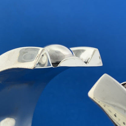 Vintage Taxco 925 Sterling Silver Polka Dot Wide Statement Hinged Cuff Bracelet