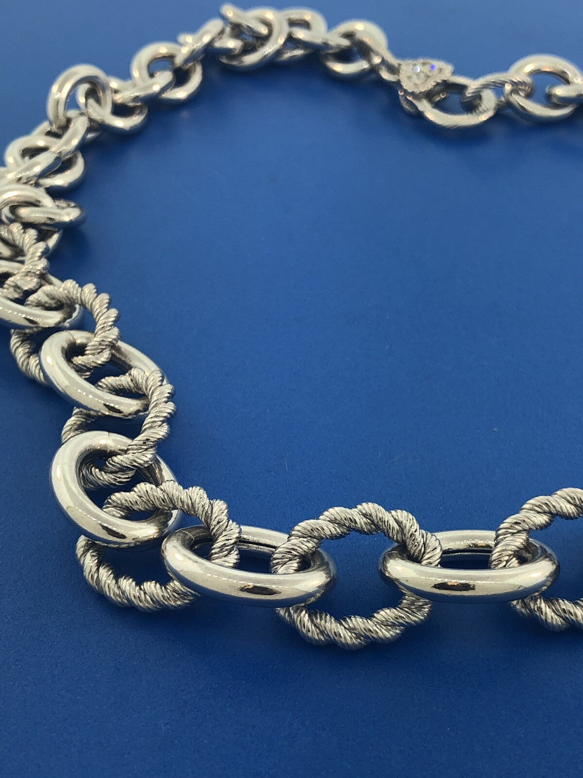 Judith Ripka JR Sterling Silver Textured Polished Rolo Link Diamonique Necklace