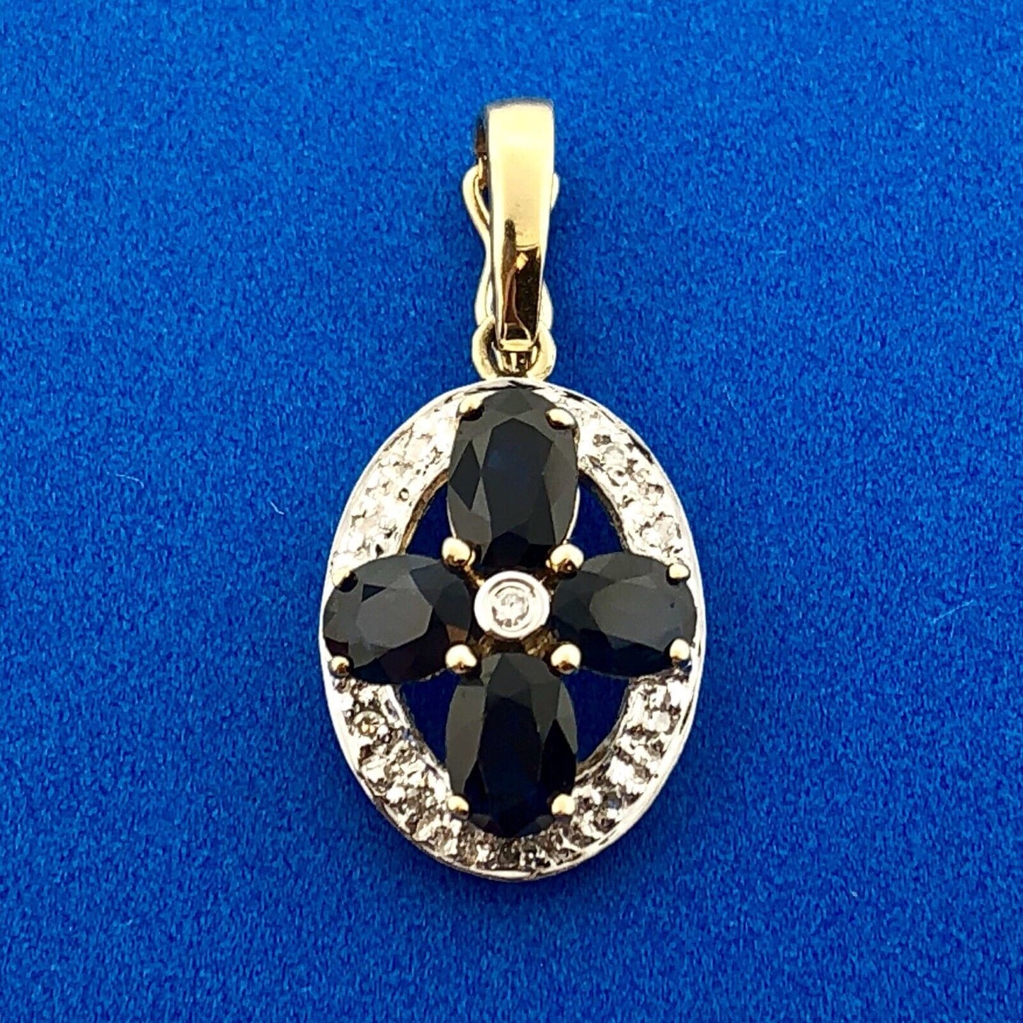 14k Yellow White Gold Oval Sapphire Diamond Enhancer Pendant