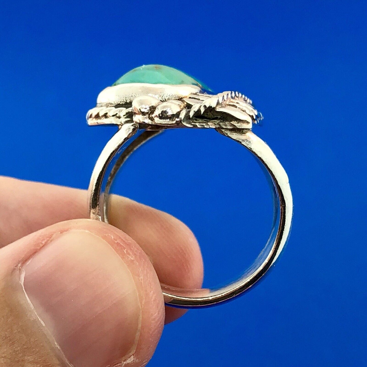 Vintage Native American DB Sterling Silver 925 Turquoise Feather Chunky Ring