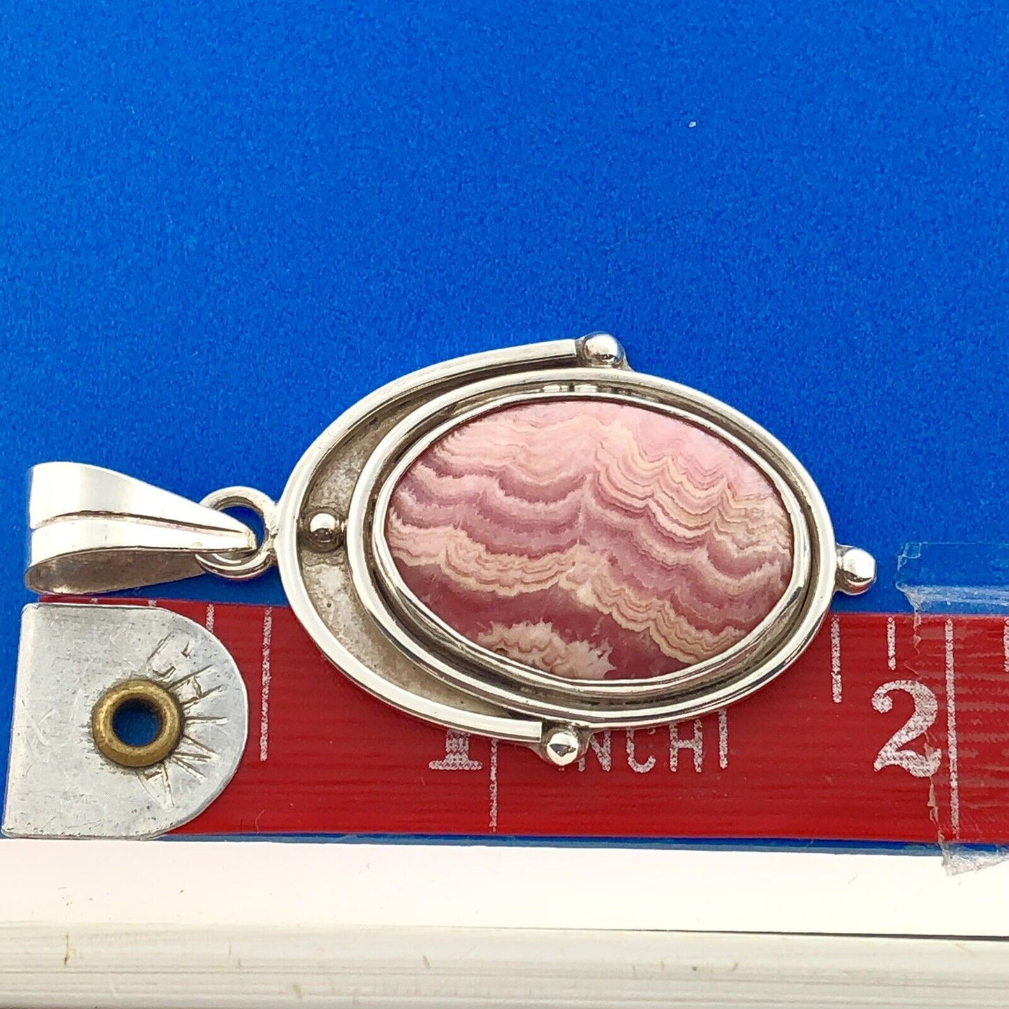 Stunning Sterling Silver 925 Cabochon Pink Jasper Oval Dangle Pendant