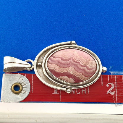 Stunning Sterling Silver 925 Cabochon Pink Jasper Oval Dangle Pendant