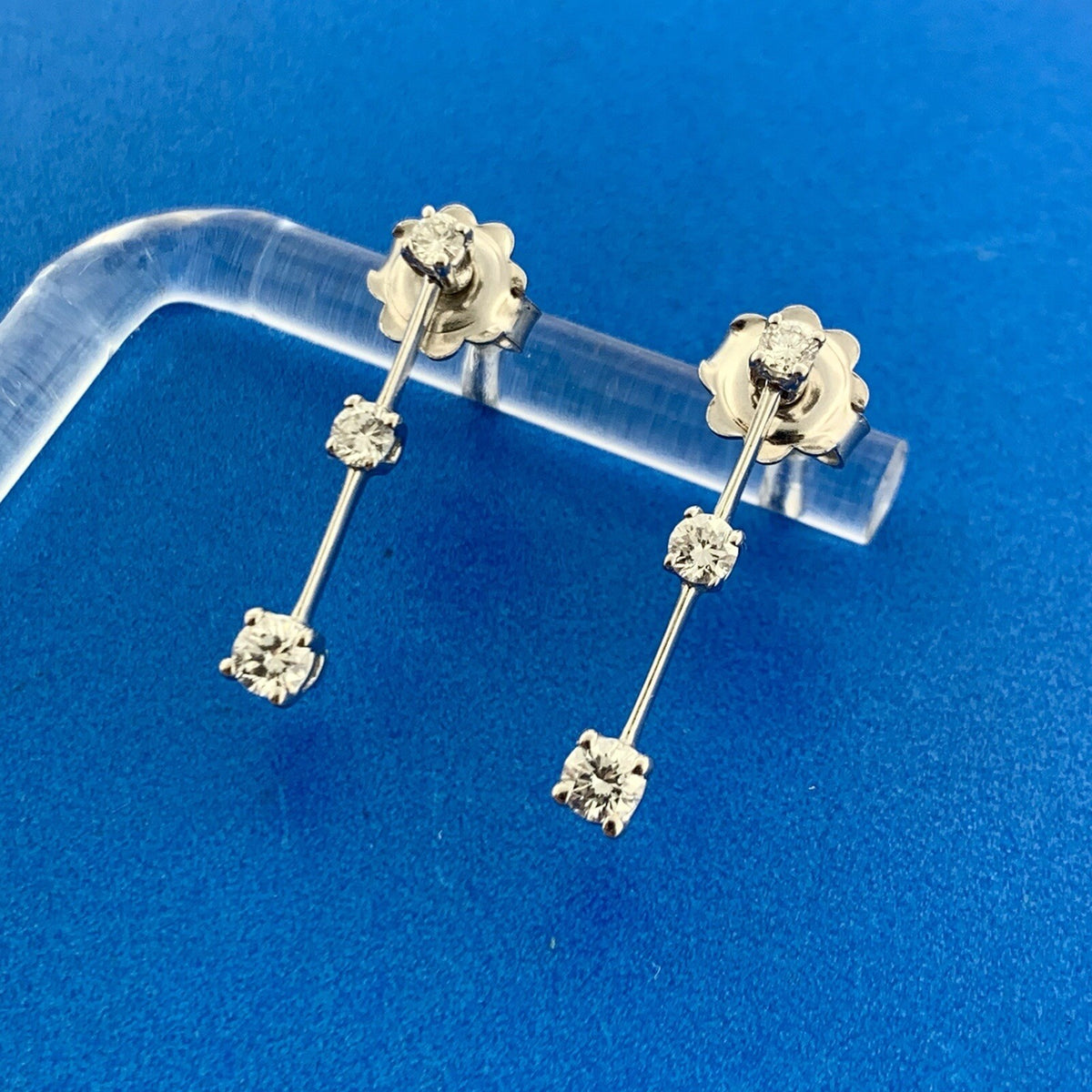 Designer Roberto Coin 18k White Gold Round Diamond Ruby Vertical Stud Earrings
