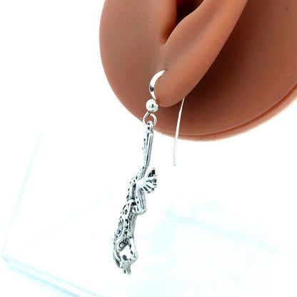 Vintage Designer Sterling Silver Frog Toad Textured Drop Dangle Hook Earrings