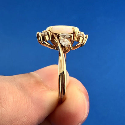 Vintage Estate NEI 14k Yellow Gold Opal Diamond Accented Ring Size 5.5