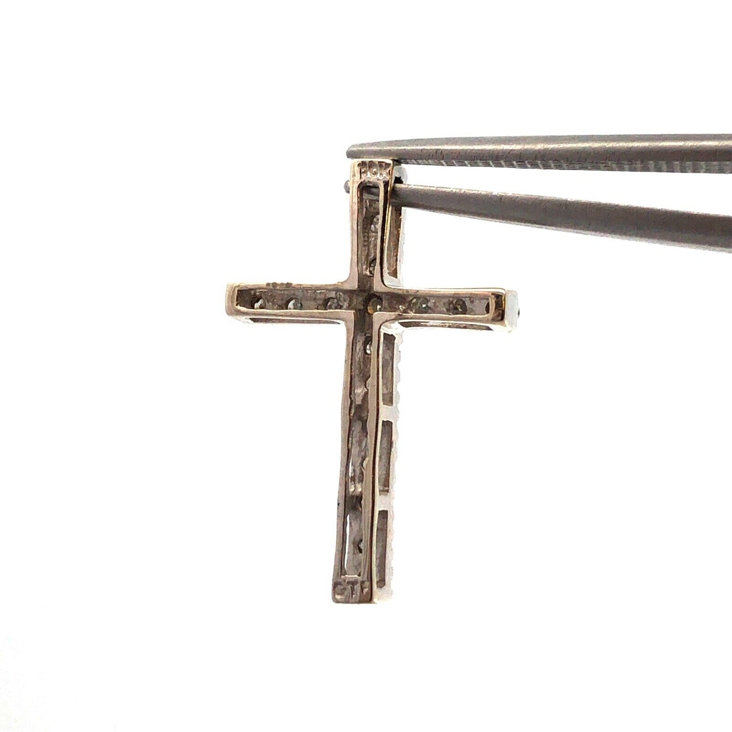 Designer 10K White Gold Round Diamond Cross Catholic Christian Pendant