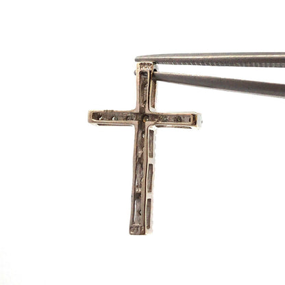Designer 10K White Gold Round Diamond Cross Catholic Christian Pendant