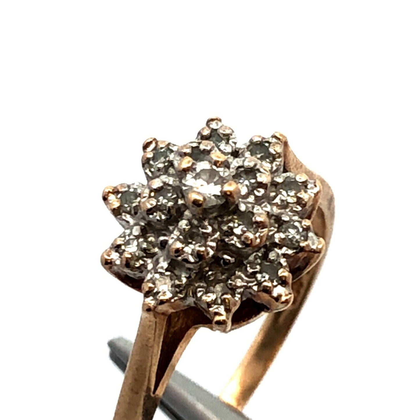 Vintage 10K Yellow Gold Diamond Cluster Floral Starburst Snowflake Cocktail Ring