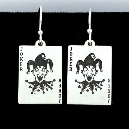 Custom Artisan Sterling Silver 925 Poker Playing Card Drop Dangle Earrings