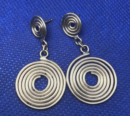 Designer Sterling Silver 925 Crop Circle Dangle Drop Stud Earrings
