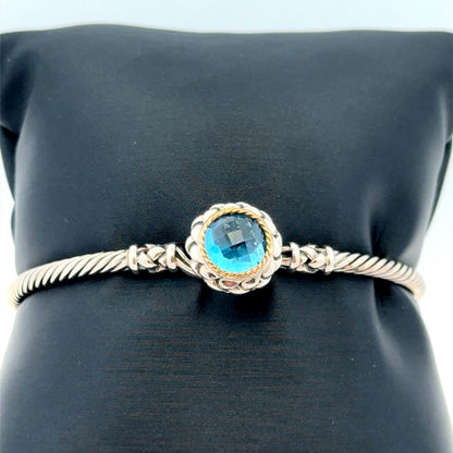 EFFY 925 Sterling Silver 18K Solitaire Blue Topaz Twisted Wire Hook Bracelet