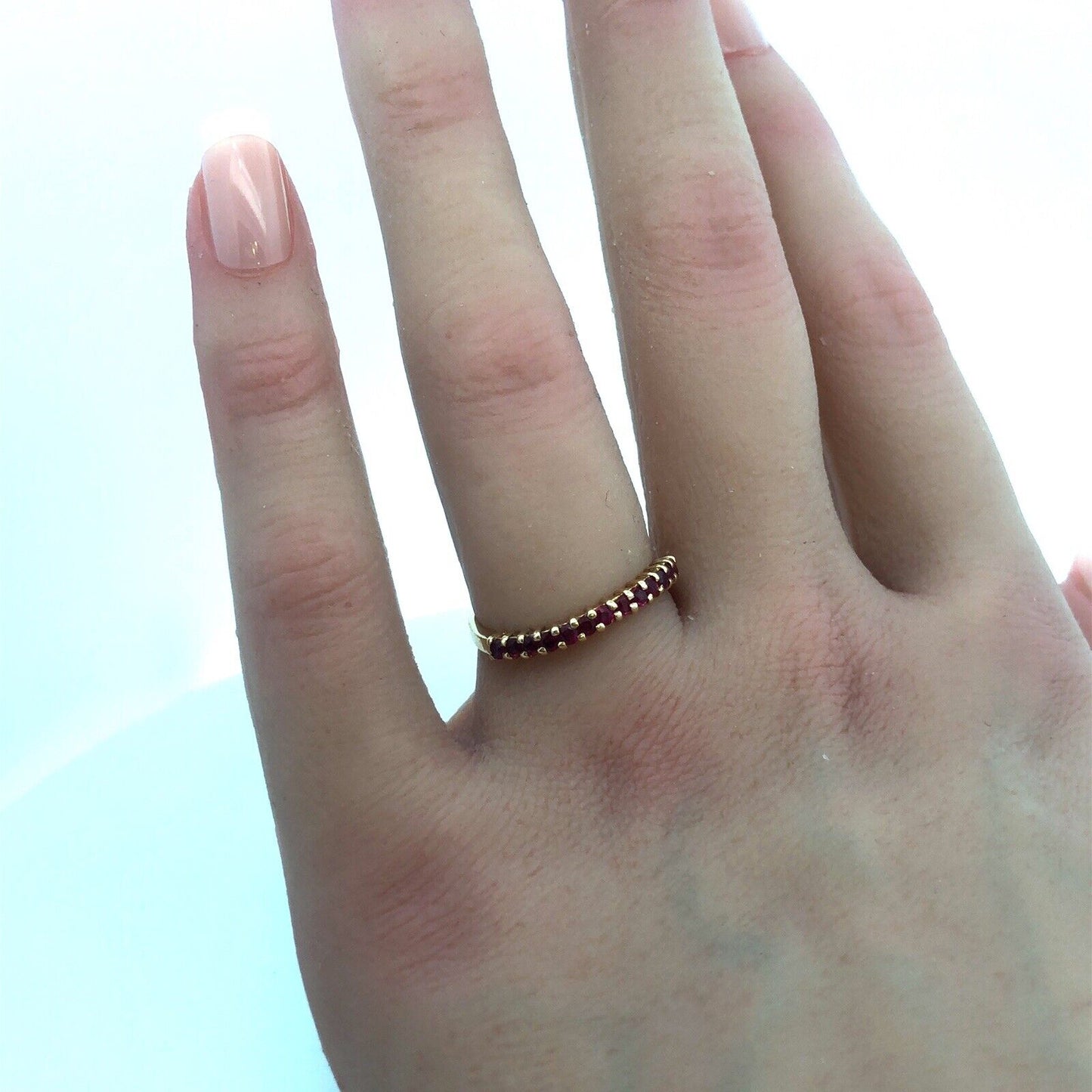 Designer 14K Yellow Gold Ruby Stackable Wave Band Ring