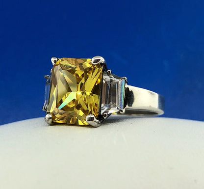Dramatic Sterling Silver 925 Yellow White CZ Statement Fashion Cocktail Ring