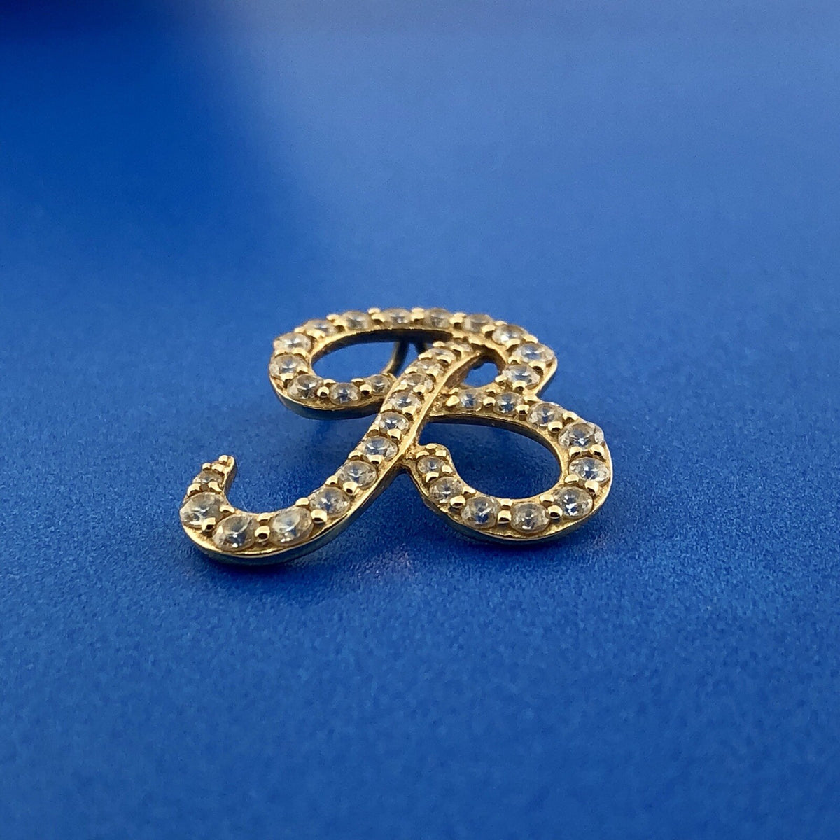 Designer 14K Yellow Gold Diamonique Cubic Zirconia Script B Monogram Pendant