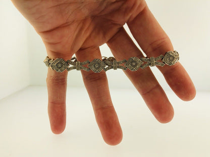 Vintage EA Sterling Silver 925 Diamond Modernist X O Link Tennis Bracelet