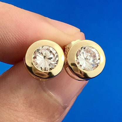 Jacmel Mauritius JCM 14K Yellow Gold Diamonique CZ Statement Stud Earrings