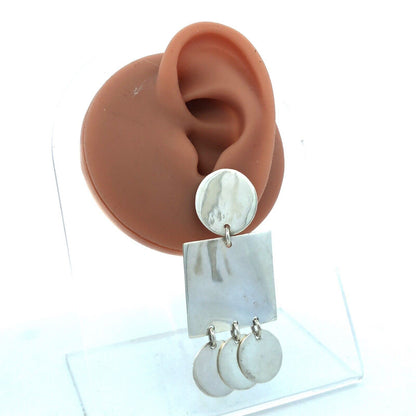 Vintage Taxco TA-01 925 Sterling Silver Square Round Retro Dangle Stud Earrings