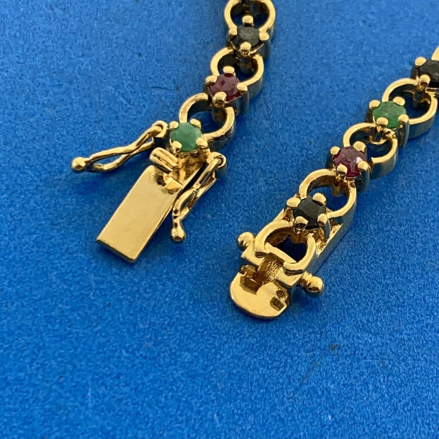 Designer 925 Sterling Silver Vermeil Sapphire Ruby Emerald Tennis Bracelet