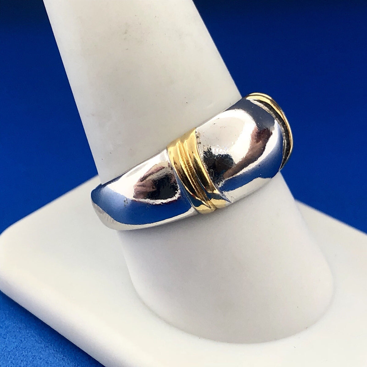 Designer SETA Two Toned Sterling Silver 925 Polished Ribbed Band Ring