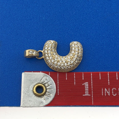 Gorgeous 10k Yellow Gold Sparkling CZ Letter Initial C Alphabet Dangle Pendant