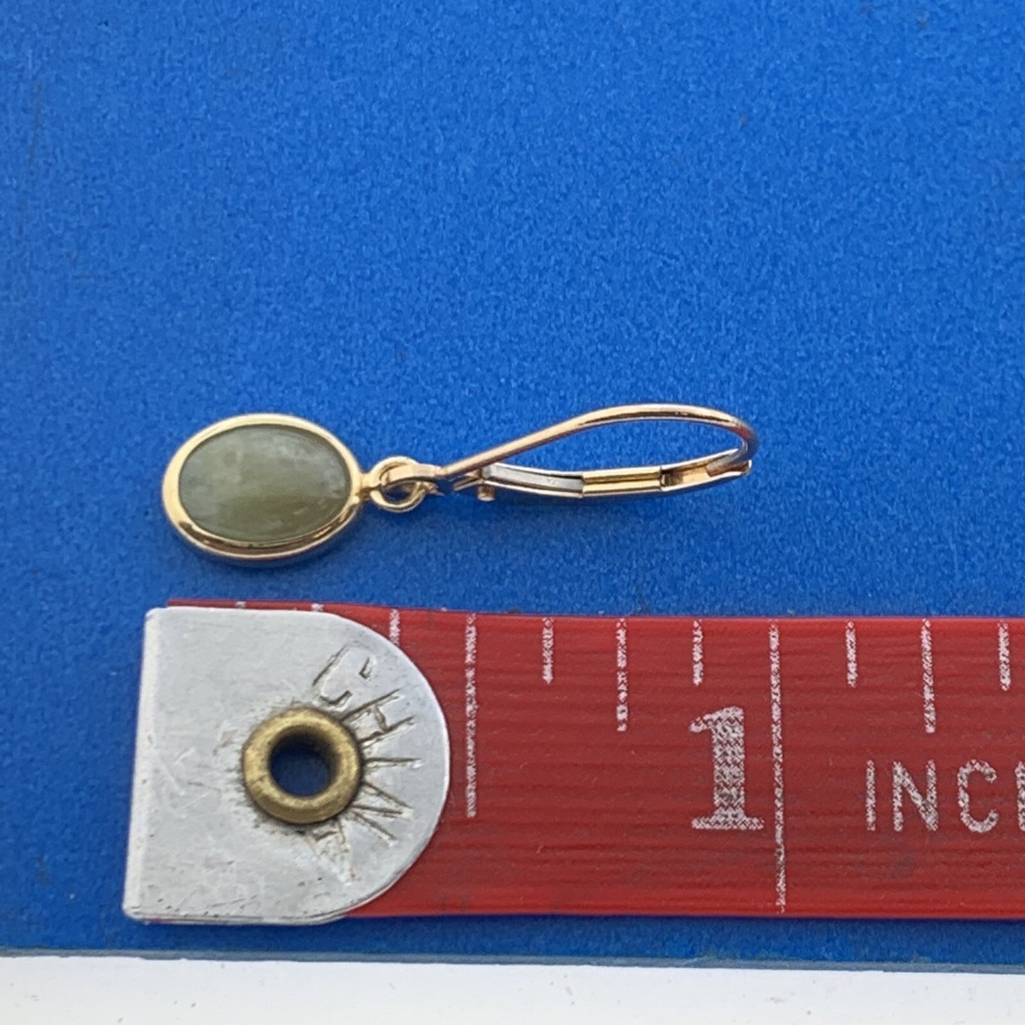 Designer Mexico 14K Yellow Gold Oval Jade Cabochon Drop Dangle Earrings