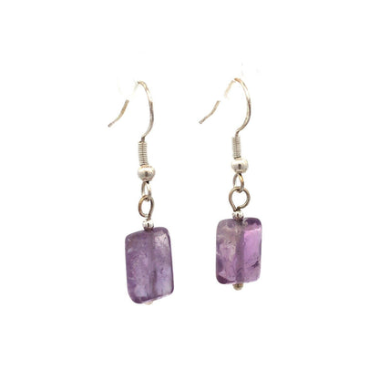 925 Sterling Silver Rectangle Faceted Amethyst Dangle Hook Earrings