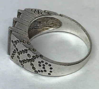 Native American Artisan Sterling Silver Cubic Zirconia CZ Unisex Statement Ring