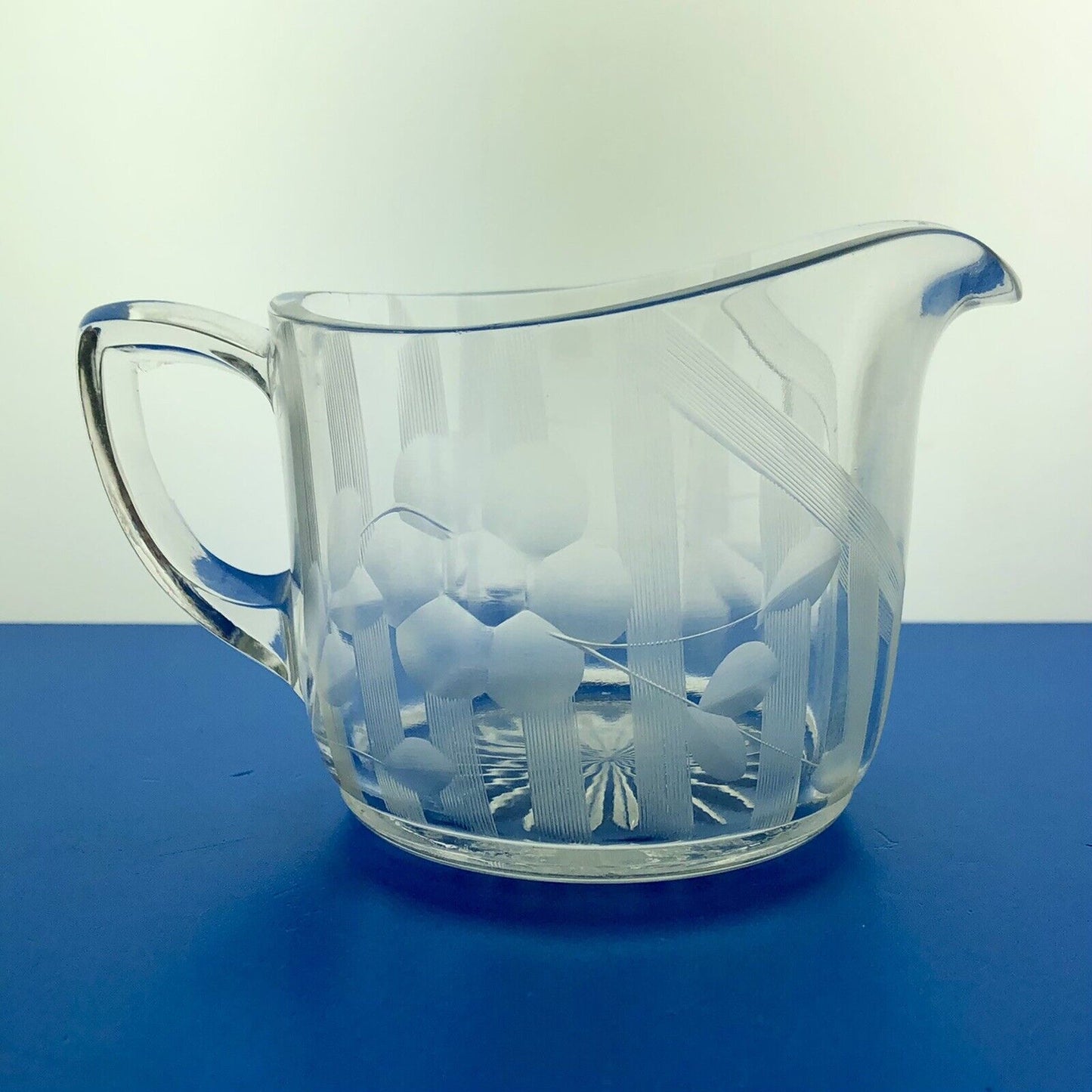 EAPG Clear Daisy Flower Etched Vertical Lines Cream Pitcher Sugar 2 pc Set