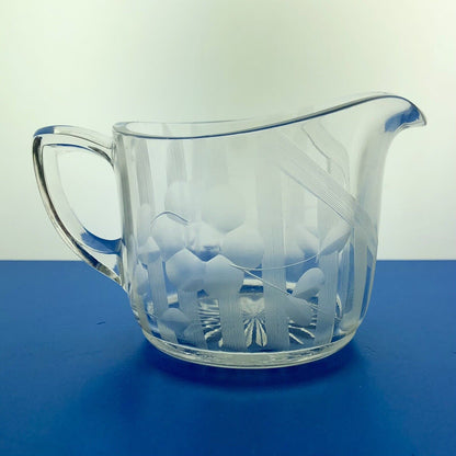EAPG Clear Daisy Flower Etched Vertical Lines Cream Pitcher Sugar 2 pc Set