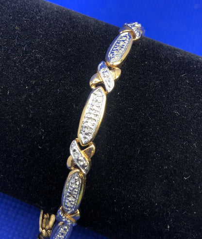Designer 925 Sterling Silver Vermeil Two Tone Diamond Tennis Bracelet