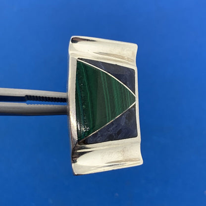 Escorcia Taxco Mexico 950 Silver Lapis Lazuli Malachite Inlay Modernist Earrings