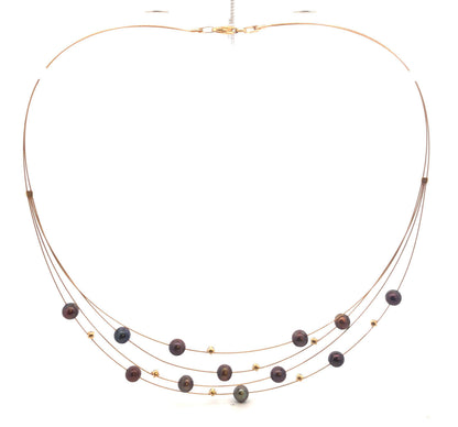 Adi Paz ZRW Israel 14K Yellow Gold Smoky Quartz Chocolate Pearl Cable Necklace