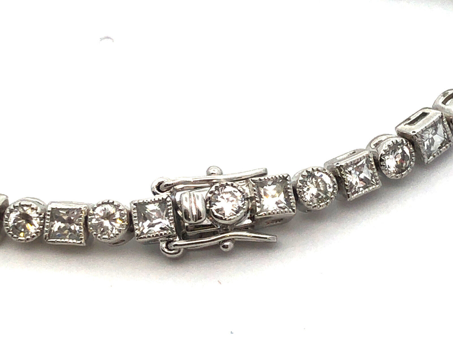 Designer 925 Sterling Silver Round Square Cubic Zirconia Tennis Bracelet