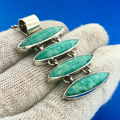 Stunning Sterling Silver 925 Cabochon Turquoise 18" Oval Link Pendant Necklace