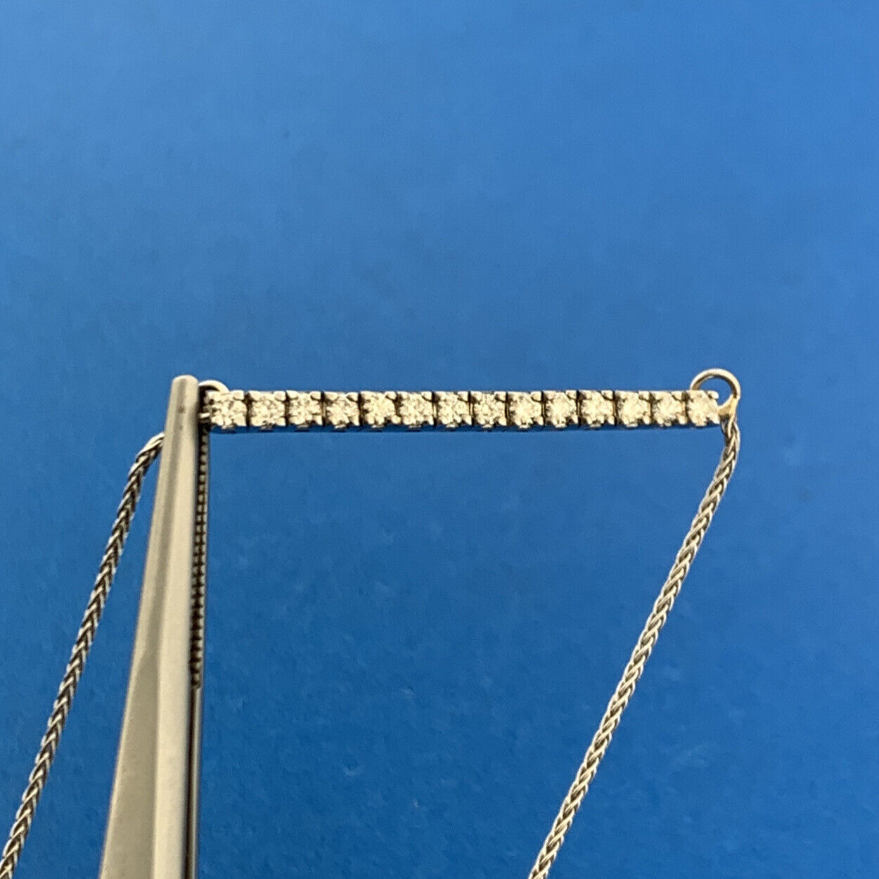 Designer Italy 14K White Gold Diamond East West Infinity Eternity Bar Necklace