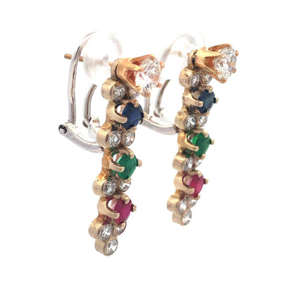 Designer 14K Yellow White Gold Diamond Sapphire Ruby Emerald Omega Back Earrings
