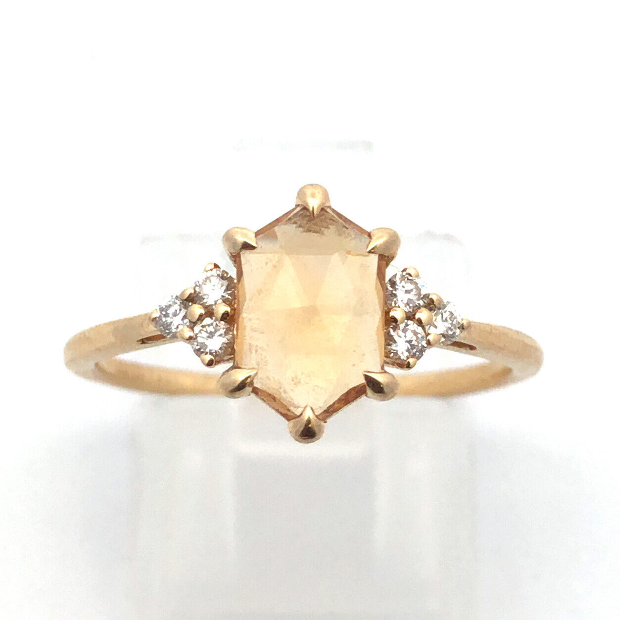 Designer 14K Yellow Gold Citrine Diamond Accented Cocktail Size 7.5 Ring