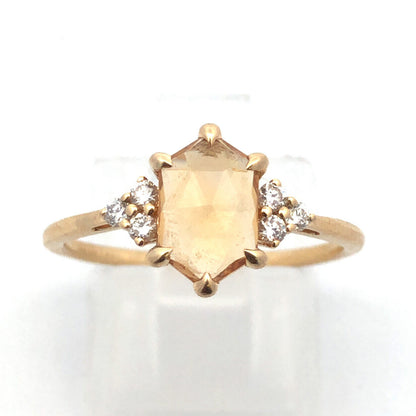 Designer 14K Yellow Gold Citrine Diamond Accented Cocktail Size 7.5 Ring