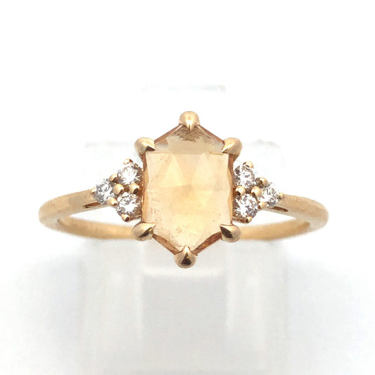 Designer 14K Yellow Gold Citrine Diamond Accented Cocktail Size 7.5 Ring
