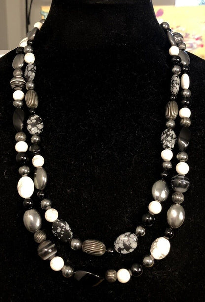 Carolyn Pollack 925 Sterling Silver Mixed Black & White Statement Bead Necklace